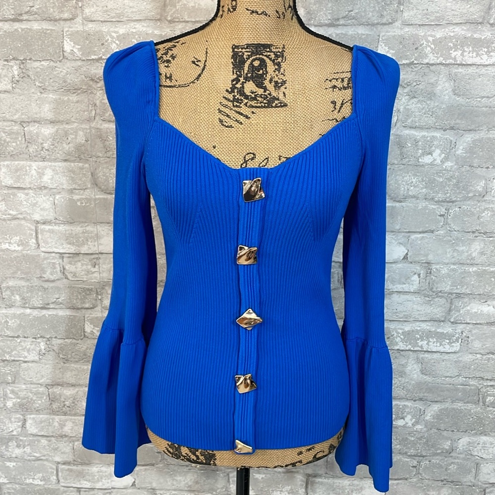 Boston Proper Flare Sleeve Sweetheart Ribbed Faux Cardigan